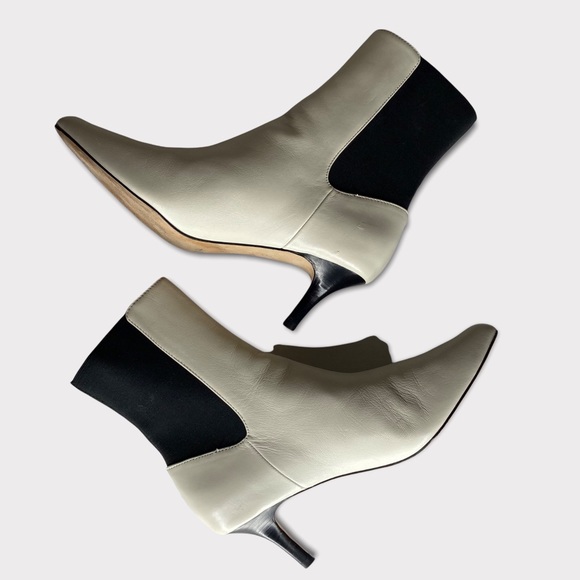 Joie White and Black Leather Slip On Pointed Toe Kitten Heel Ankle Booties 37.5 - Picture 10 of 11